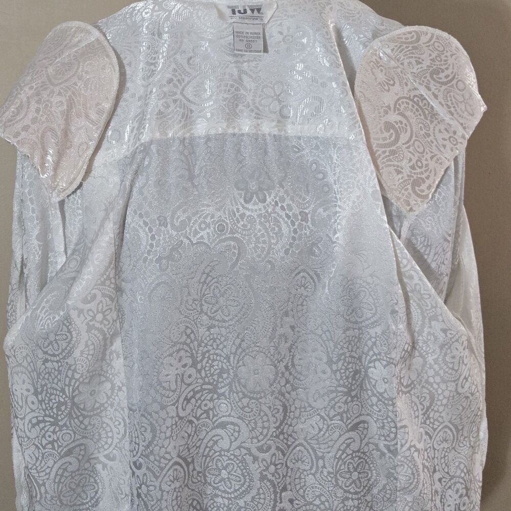 Vintage 80s White Satin Jacquard Blouse Pleated Front Whimsigoth Poet Ren Faire - Picture 5 of 8
